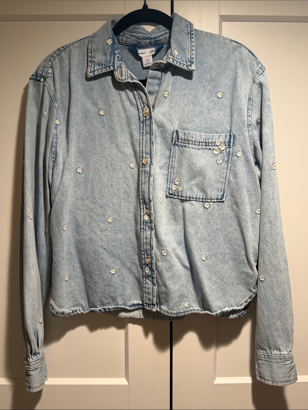 Old Navy Light Blue Cropped Denim Shirt